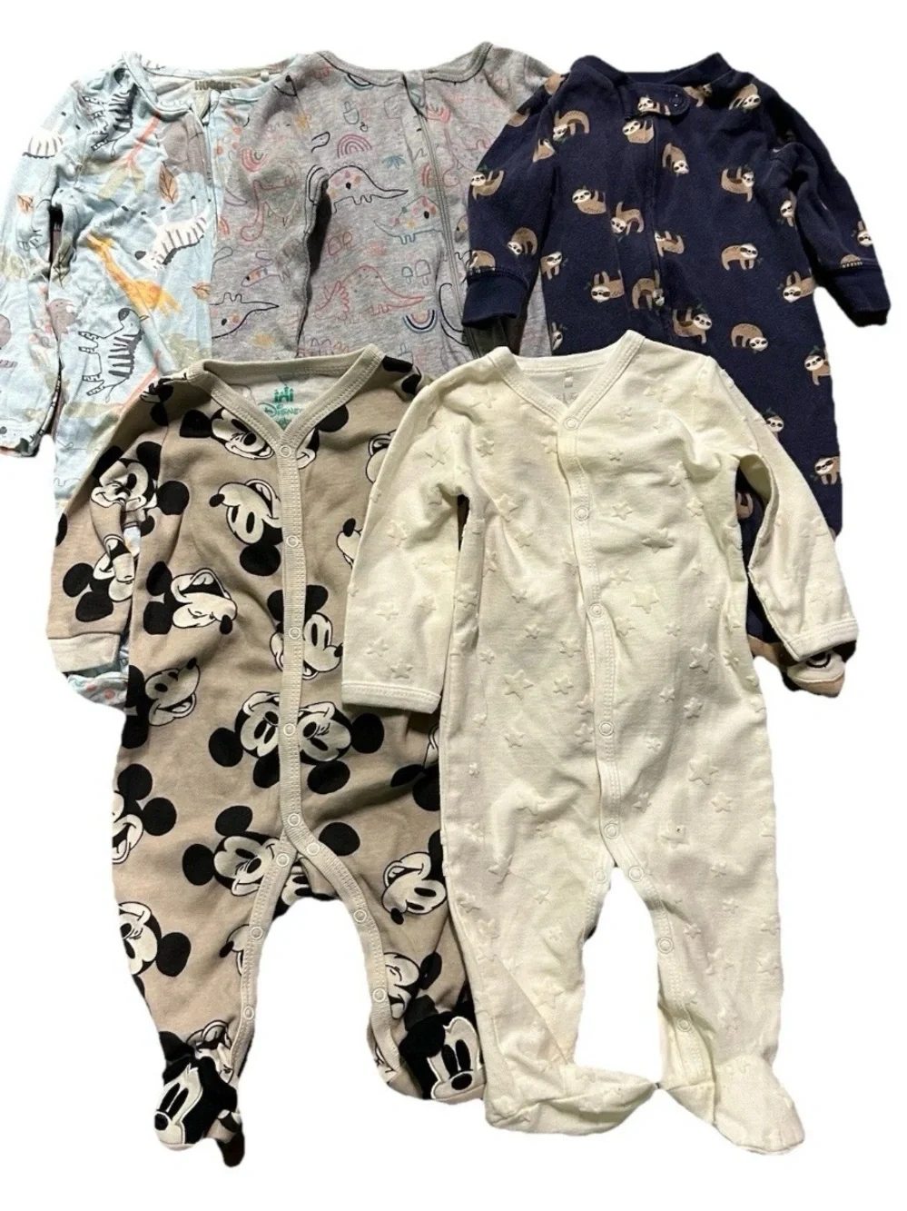 Baby Boy Footie Pajamas Animals Mickey Striped Dinosaurs Size 3 Months